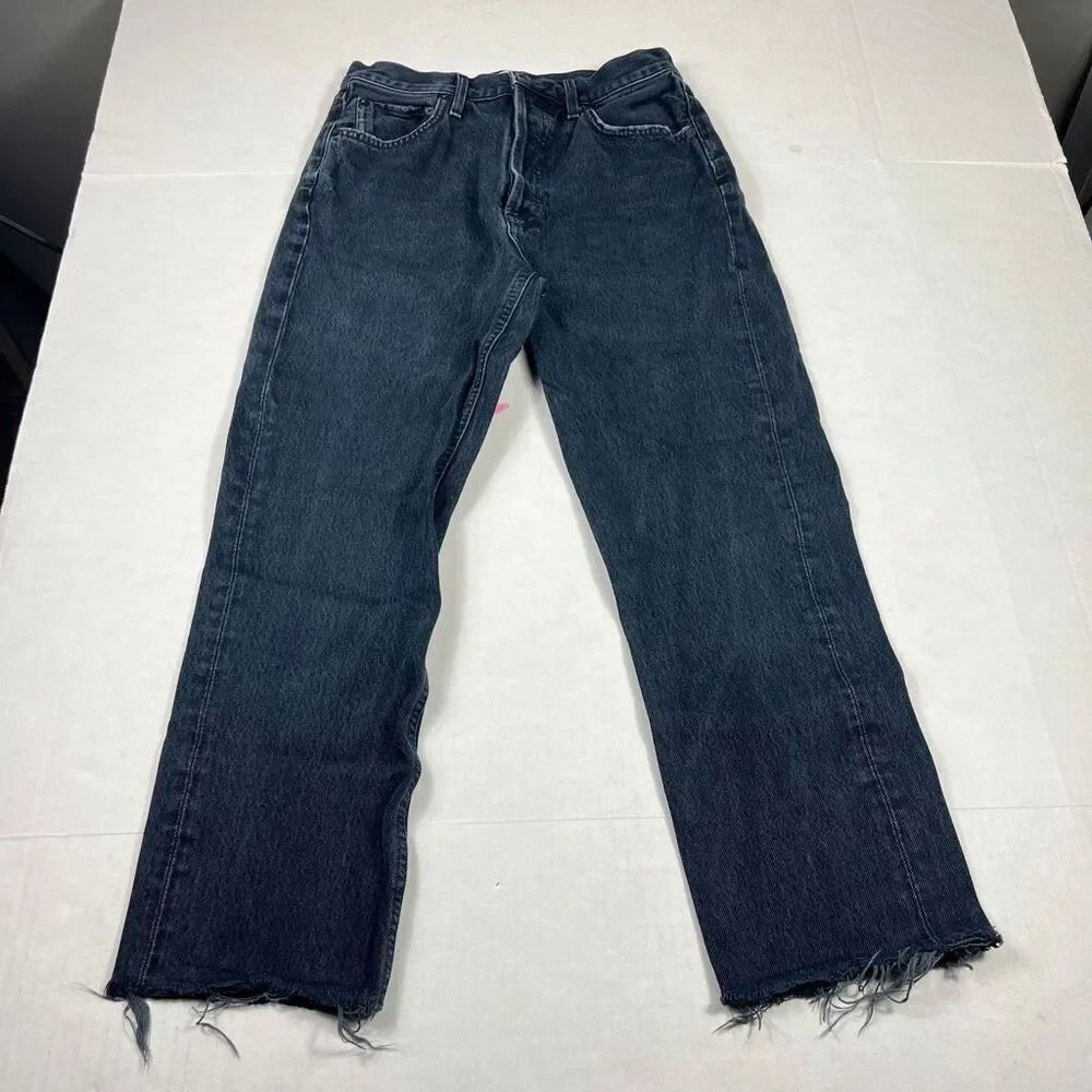 AGOLDE Riley Cropped Jeans Dark Blue Streetwear Raw Hem Skater 90s Grunge 25
